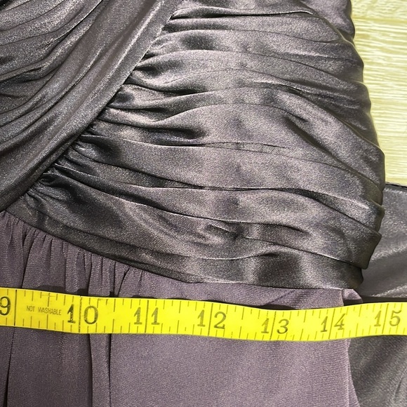 David’s Bridal One Shoulder Long Jersey Dress with Cascade Back Lapis Purple 8 - Picture 10 of 16